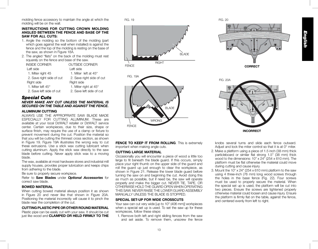 DeWalt DW716XPS instruction manual Special Cuts 