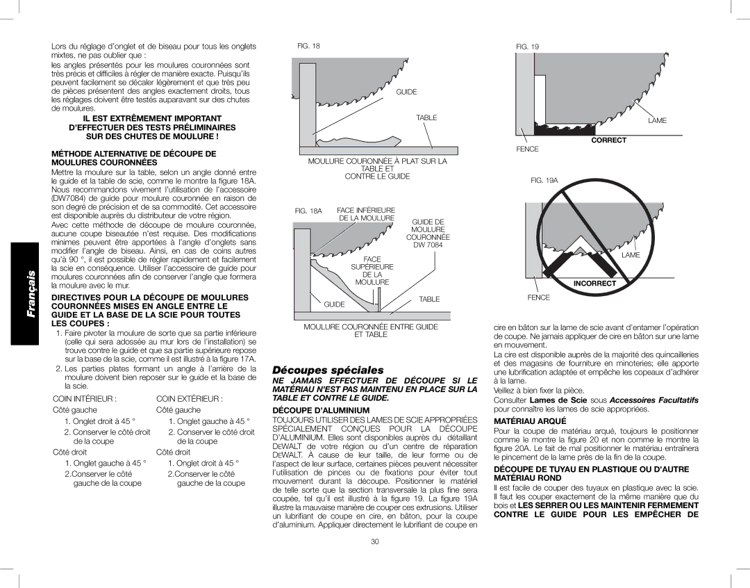 DeWalt DW716XPS Découpes spéciales, Découpe D’ALUMINIUM, Matériau Arqué, Contre LE Guide Pour LES Empêcher DE 