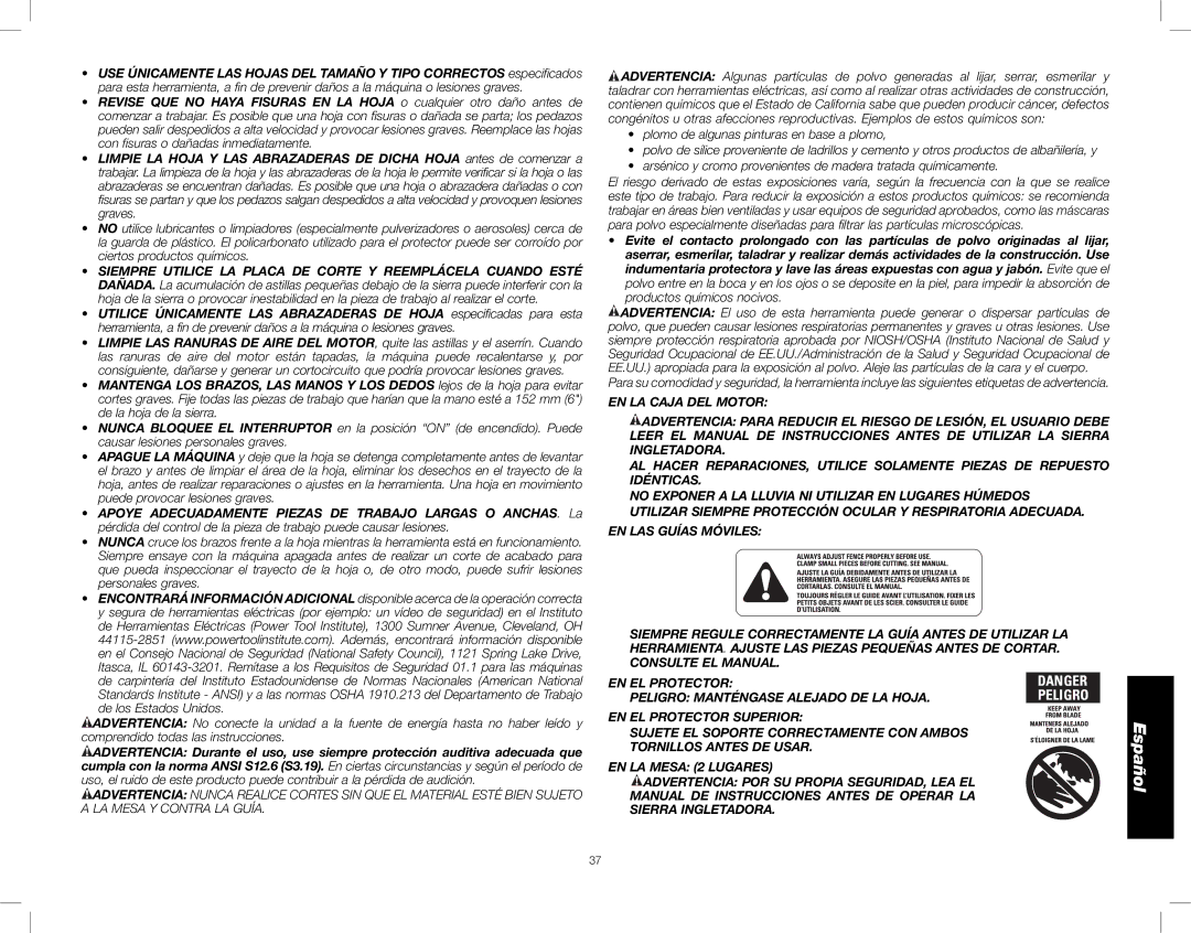 DeWalt DW716XPS instruction manual Español 