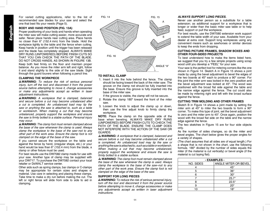 DeWalt DW717 instruction manual Always Support Long Pieces 