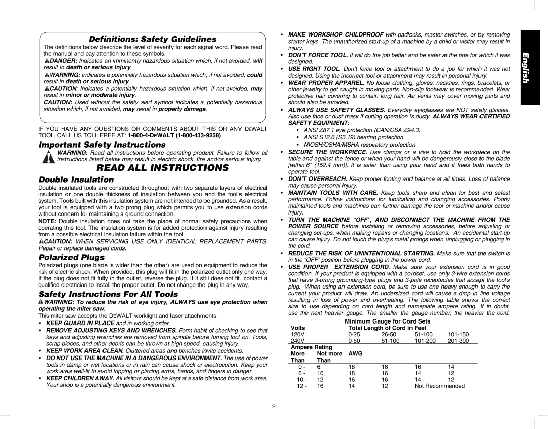 DeWalt DW717 Definitions Safety Guidelines, Important Safety Instructions, Double Insulation, Polarized Plugs 