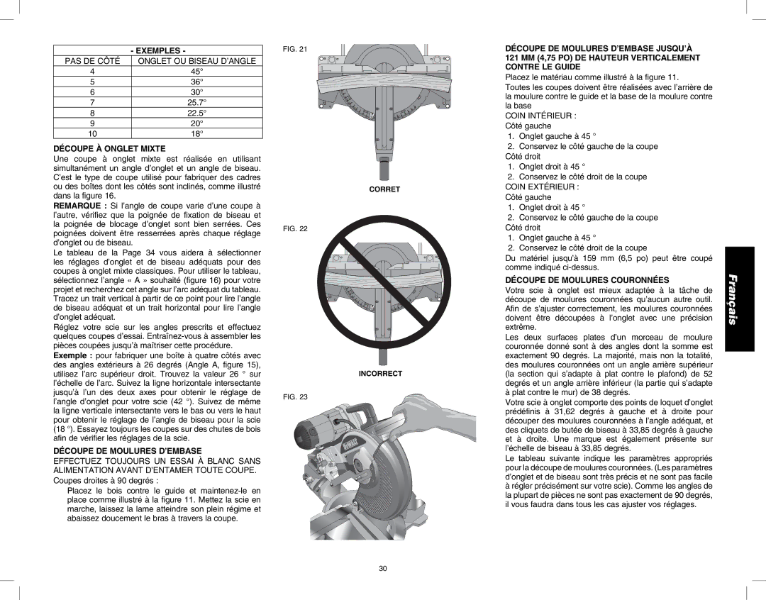 DeWalt DW717 Exemples, Découpe À Onglet Mixte, Découpe DE Moulures D’EMBASE, Découpe DE Moulures Couronnées 