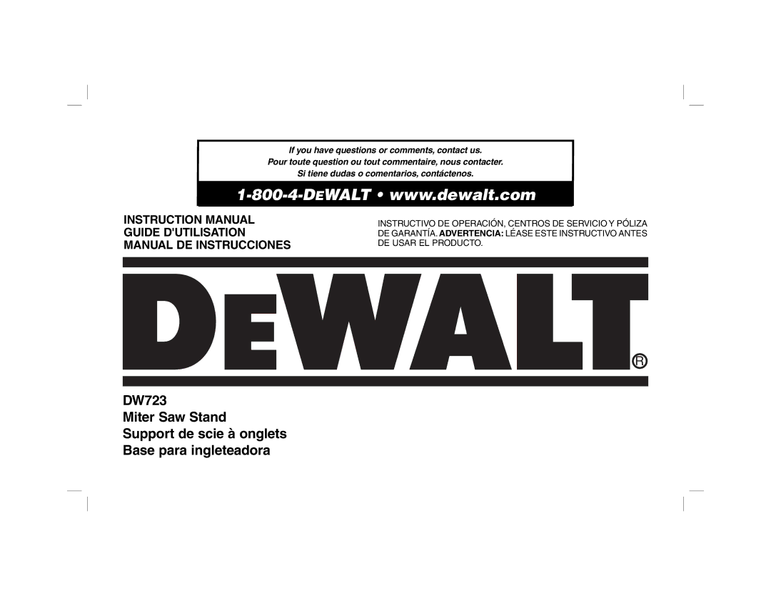 DeWalt instruction manual DW723 Miter Saw Stand 