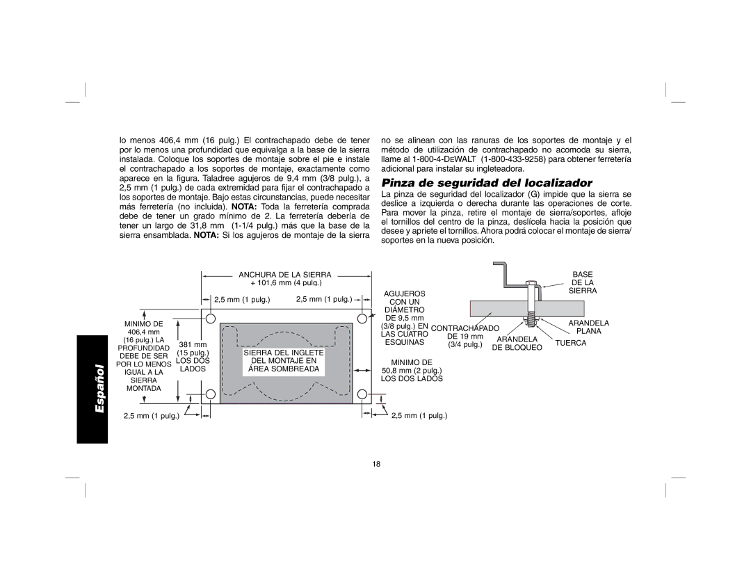 DeWalt DW723 instruction manual Pinza de seguridad del localizador 