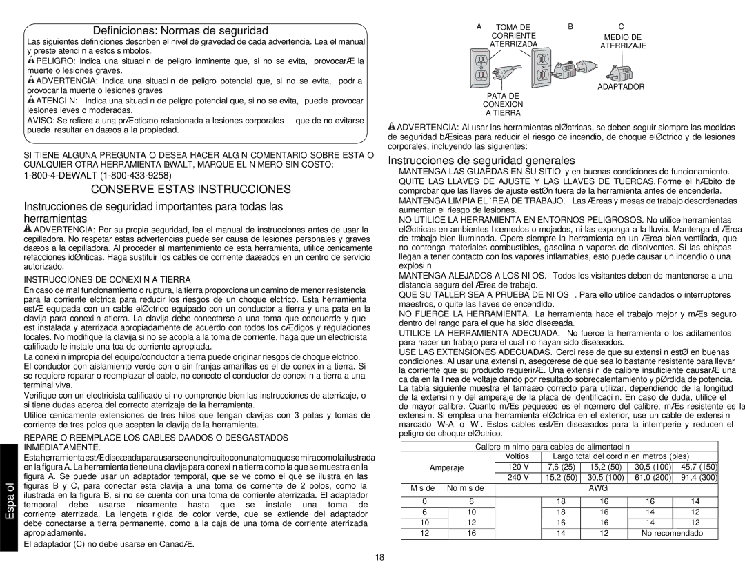 DeWalt DW734 Definiciones Normas de seguridad, Conserve Estas Instrucciones, Instrucciones de seguridad generales 