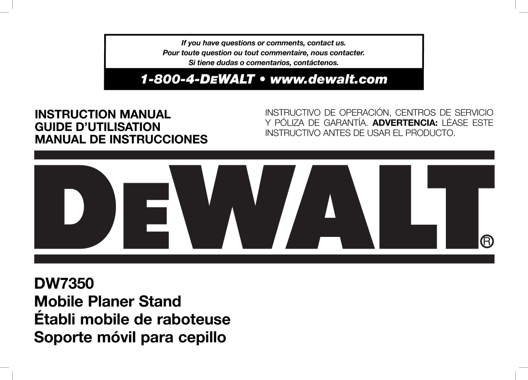 DeWalt DW7350 instruction manual Guide D’UTILISATION Manual DE Instrucciones 