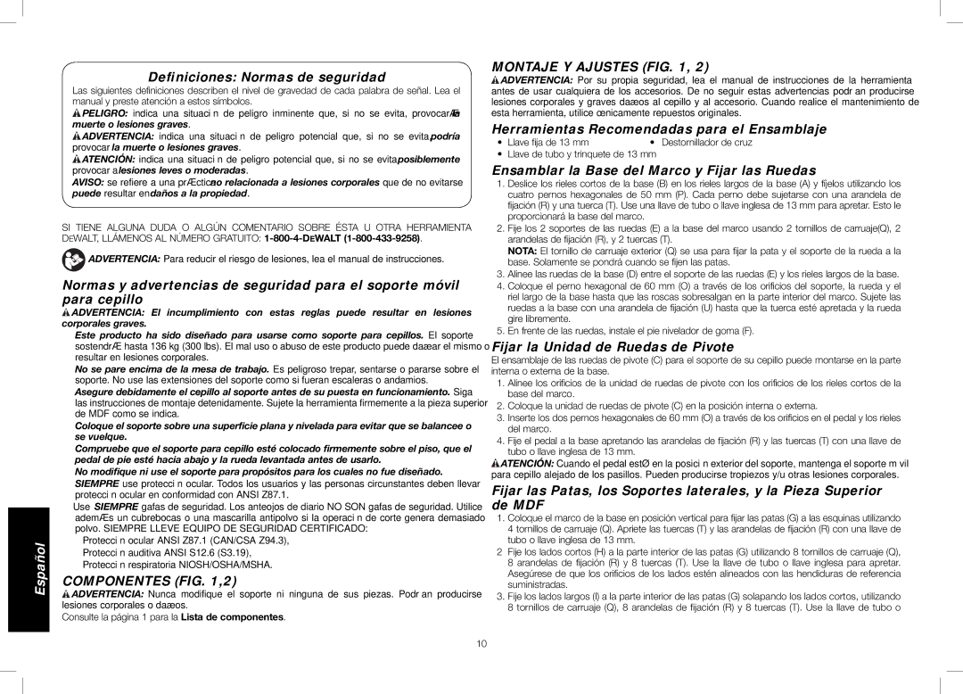 DeWalt DW7350 instruction manual Componentes ,2, Montaje Y Ajustes 