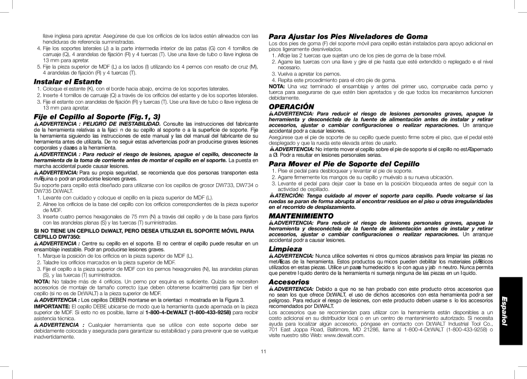 DeWalt DW7350 instruction manual Mantenimiento 