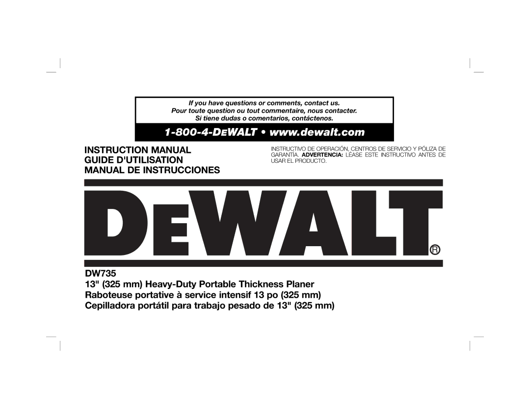 DeWalt DW735X instruction manual Guide Dutilisation Manual DE Instrucciones 