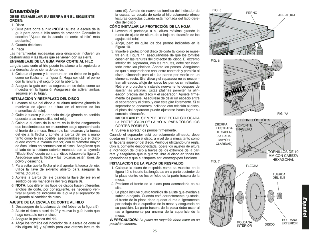 DeWalt DW744 instruction manual Ensamblaje 