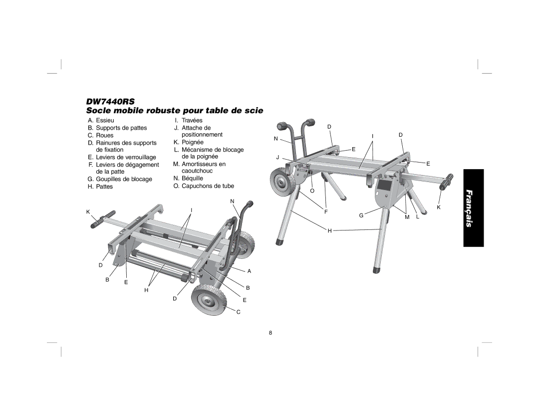 DeWalt instruction manual DW7440RS Socle mobile robuste pour table de scie 