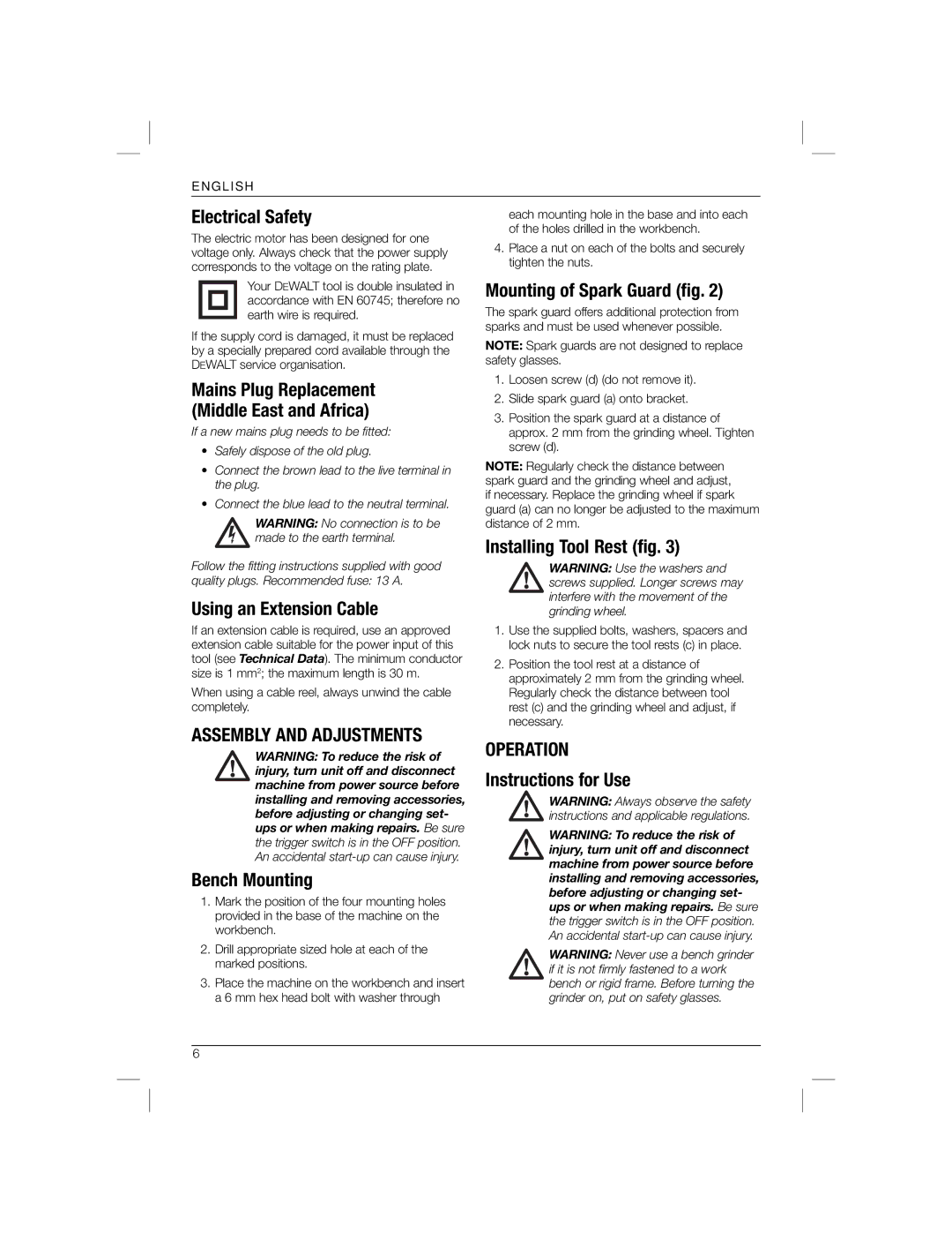 DeWalt DW752R manual Assembly and Adjustments, Operation 