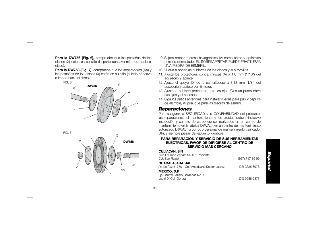 DeWalt DW758 instruction manual Reparaciones 