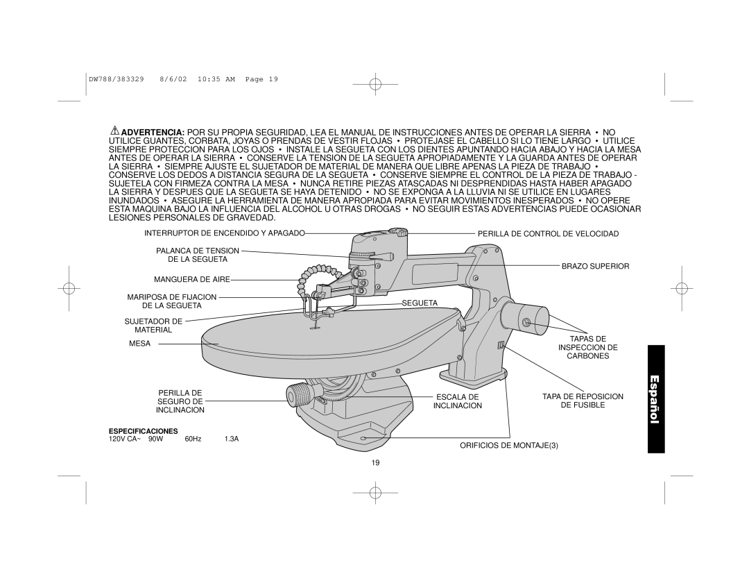 DeWalt DW788 manual Español 