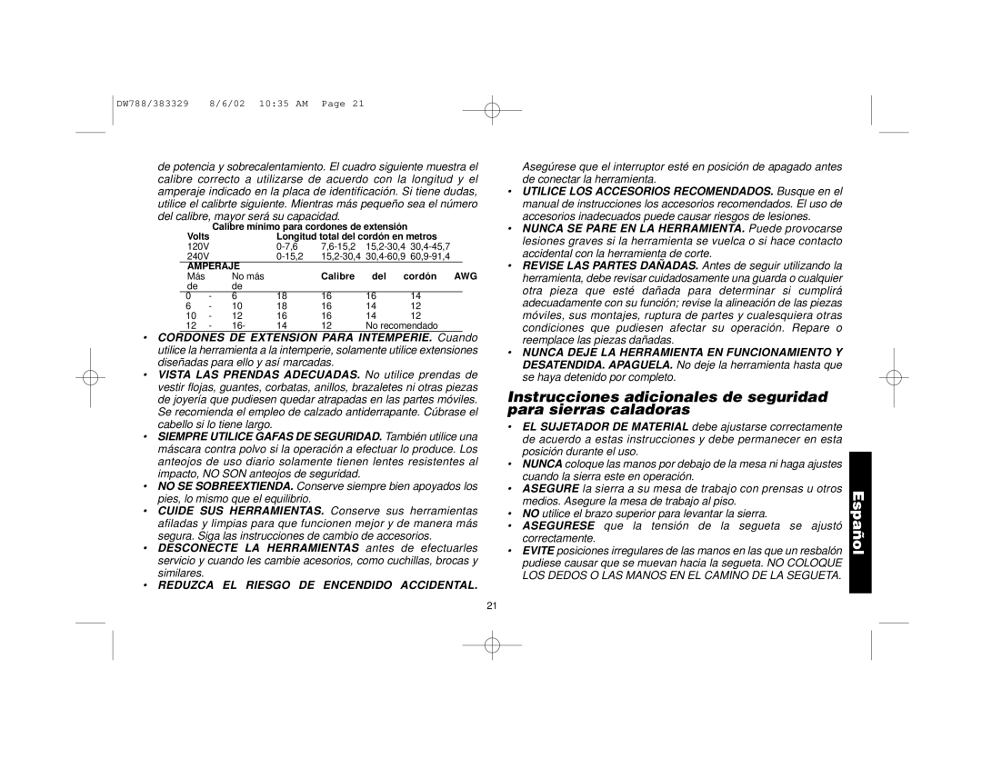 DeWalt DW788 manual Reduzca EL Riesgo DE Encendido Accidental 