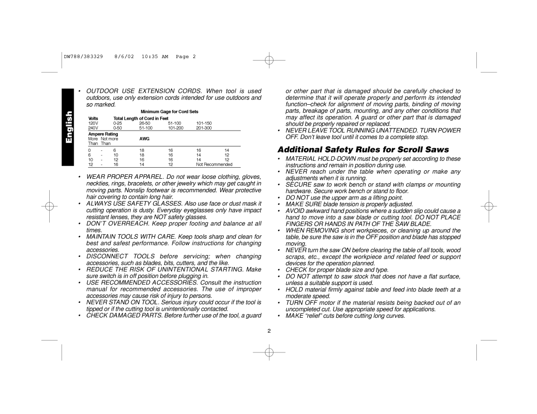 DeWalt DW788 instruction manual Additional Safety Rules for Scroll Saws 