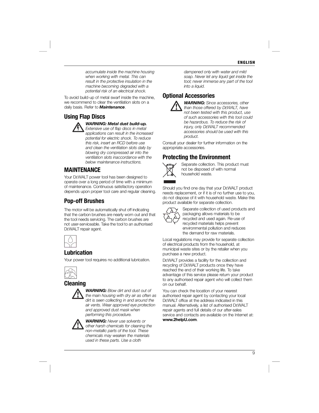 DeWalt DW820 manual Maintenance 