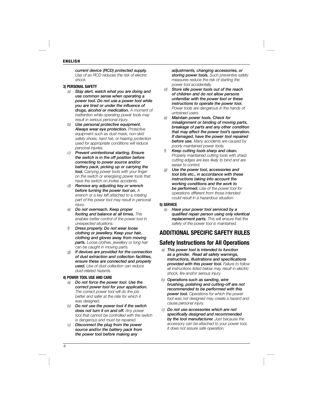 DeWalt DW820 manual Additional Specific Safety Rules, Safety Instructions for All Operations 