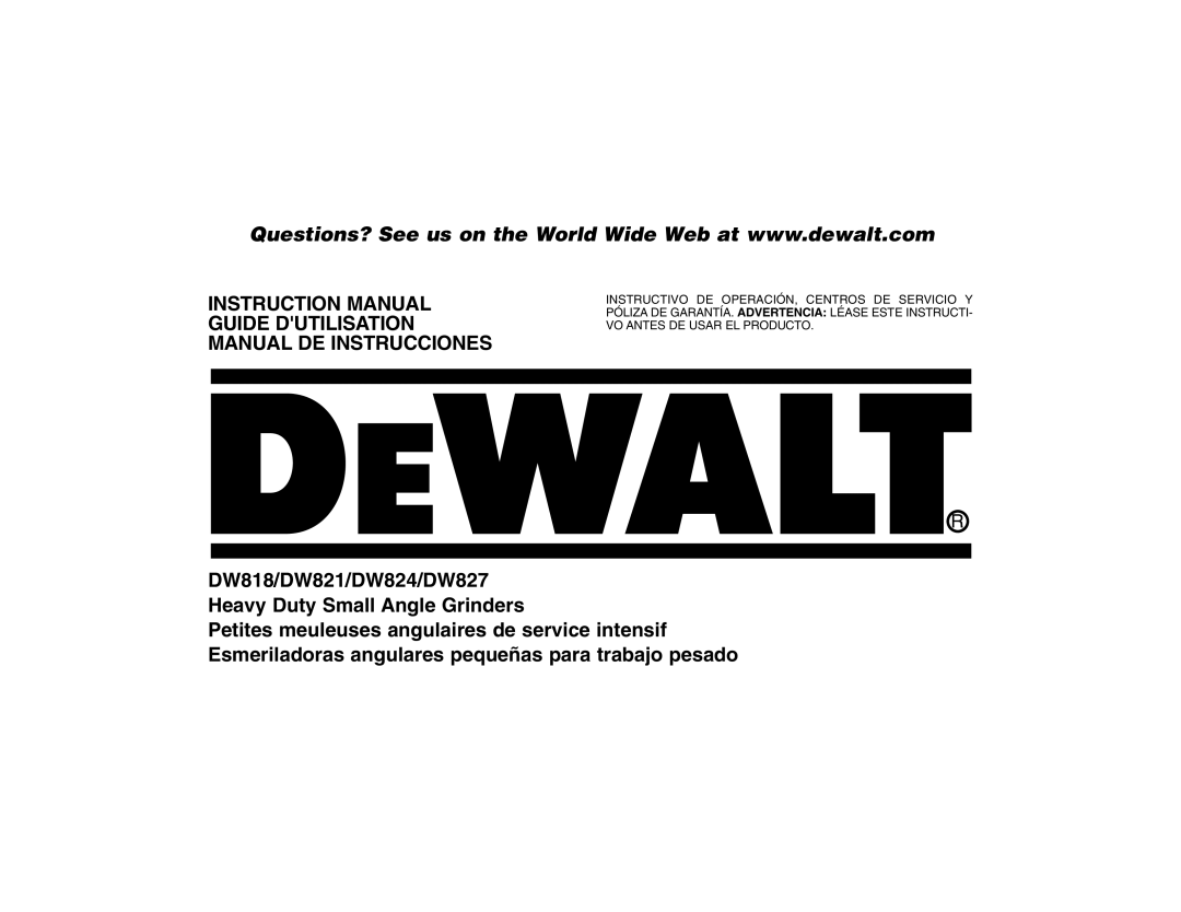 DeWalt DW824, DW827, DW818, DW821 manual Guide Dutilisation Manual DE Instrucciones 