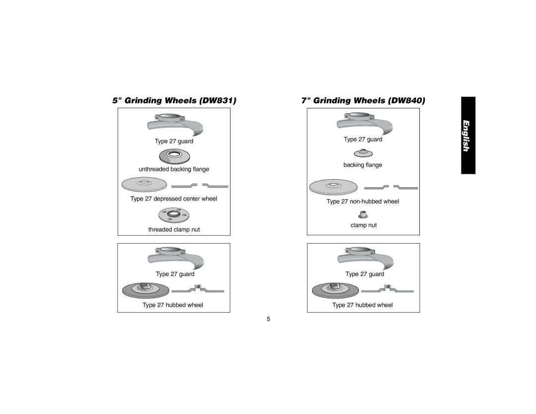 DeWalt DW840K instruction manual Grinding Wheels DW831 Grinding Wheels DW840 