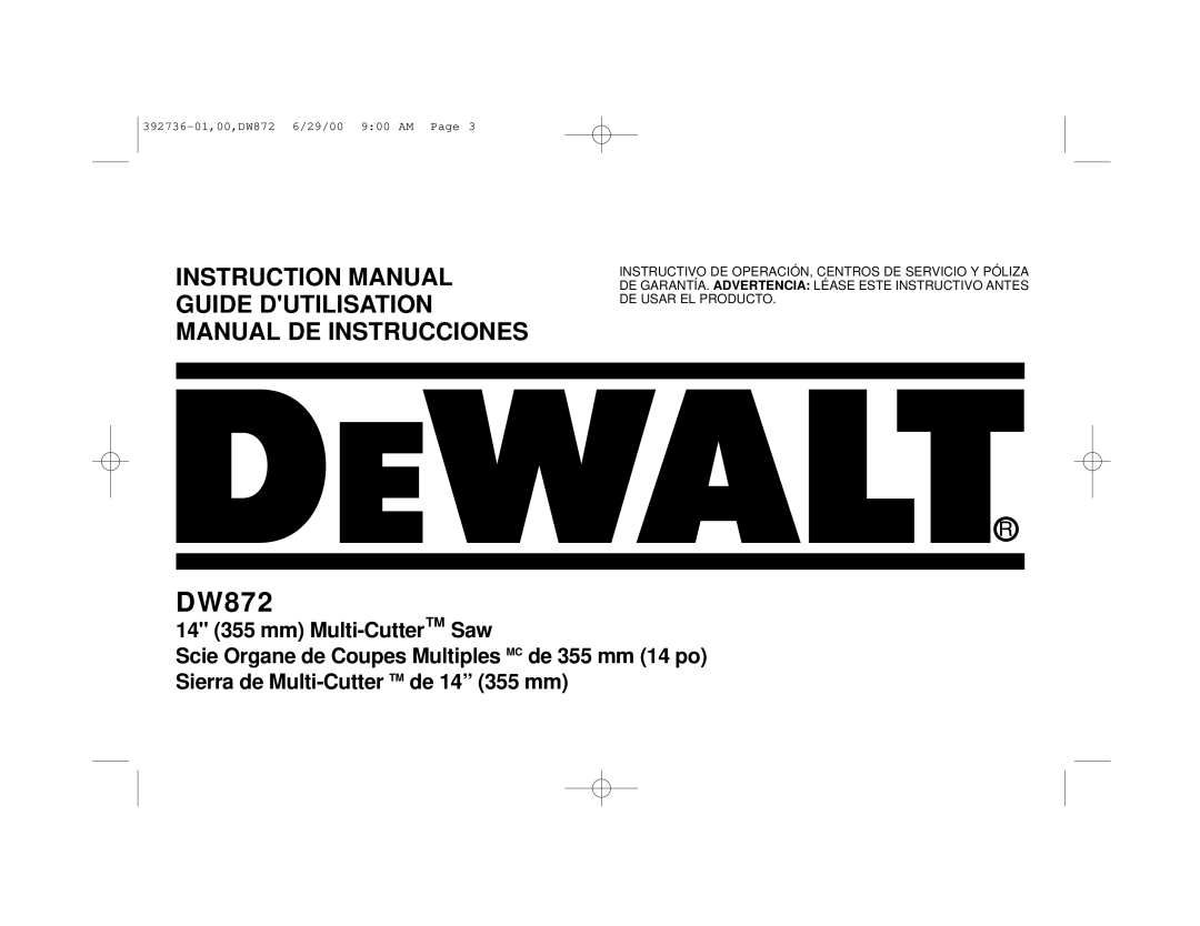 DeWalt DW872 manual 