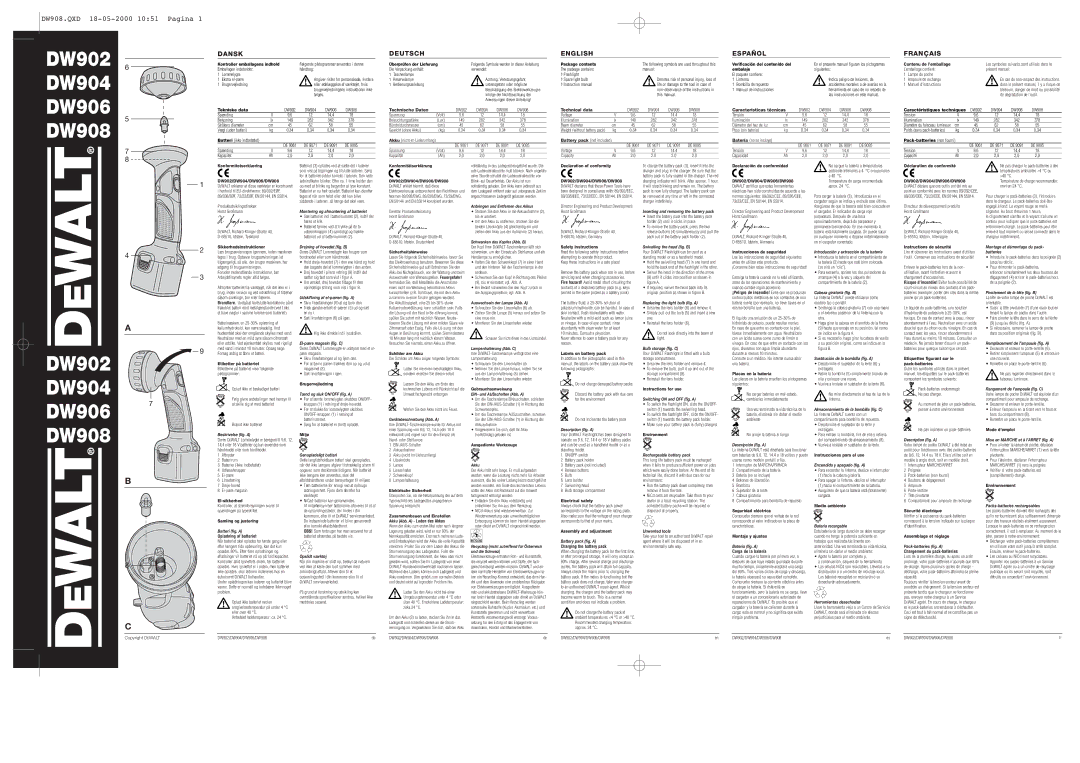 DeWalt DW908 instruction manual Kontroller emballagens indhold, Tekniske data, Überprüfen der Lieferung, Technische Daten 