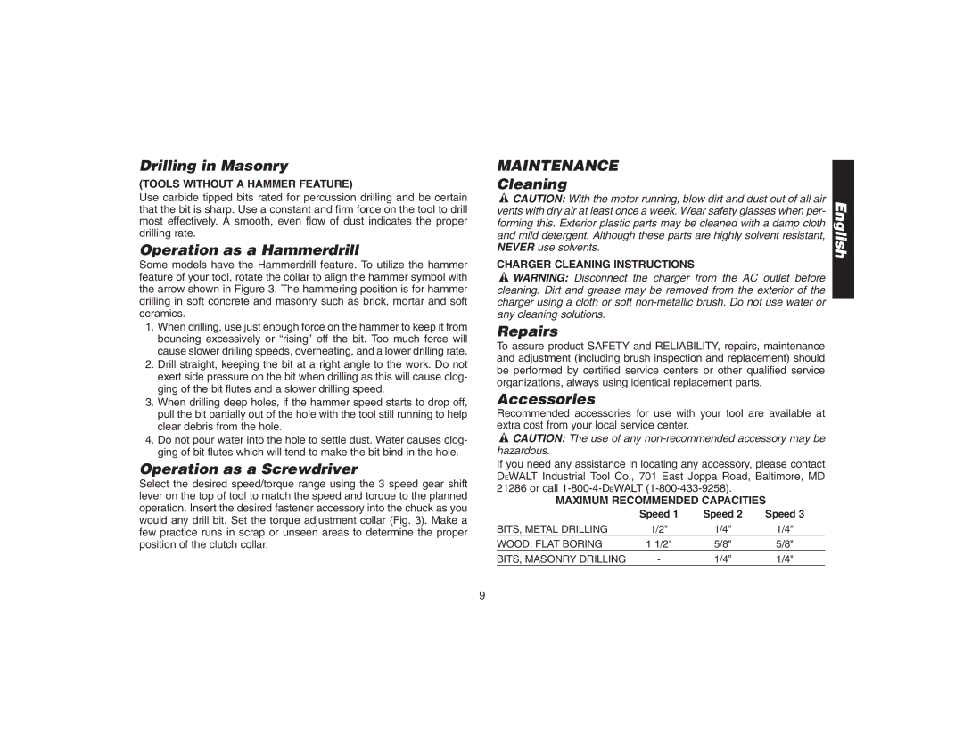 DeWalt DW9106 instruction manual Maintenance 