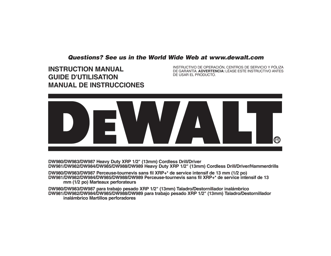 DeWalt DW9106 instruction manual Guide Dutilisation Manual DE Instrucciones 