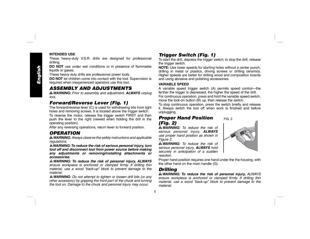 DeWalt DWD010, DWD014 manual Assembly and Adjustments, Operation 