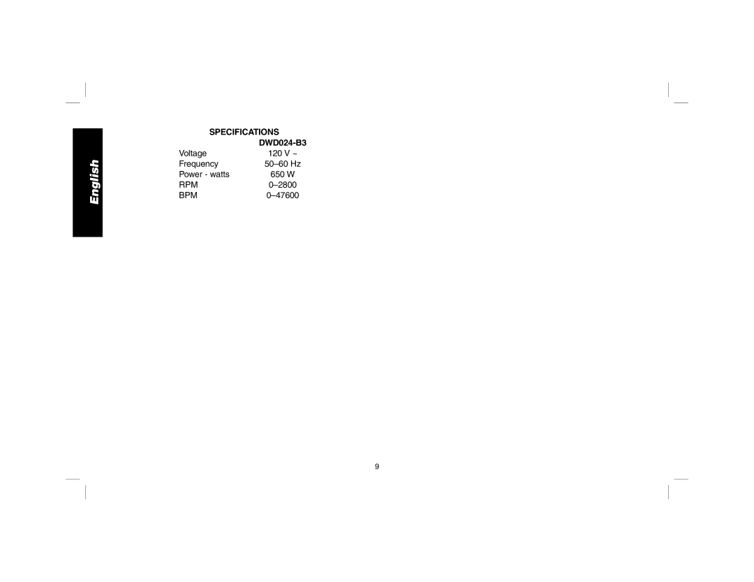 DeWalt DWD024 manual Specifications 