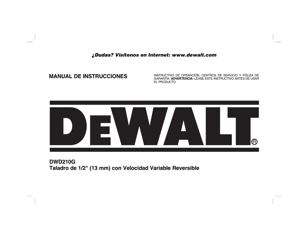 DeWalt DWD210G manual Manual DE Instrucciones 