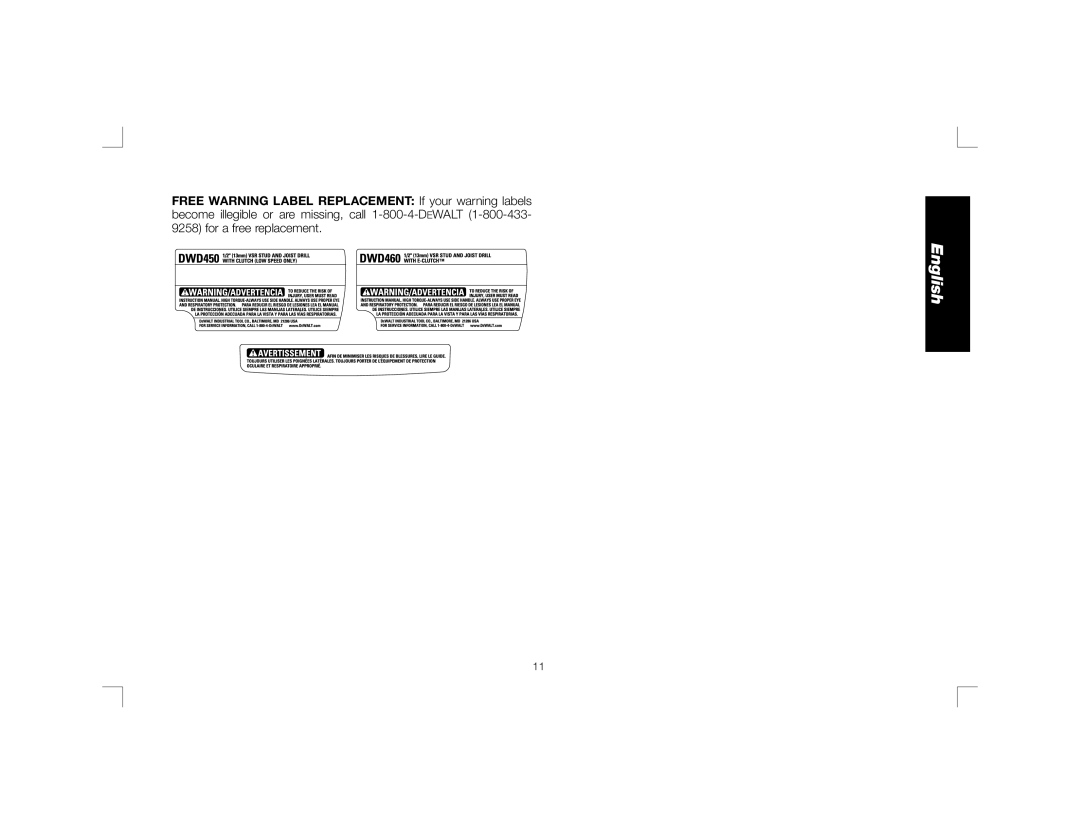 DeWalt DWD460K, DWD450 instruction manual English 