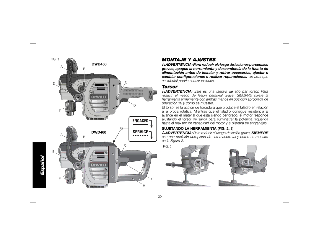 DeWalt DWD450, DWD460K instruction manual Montaje Y Ajustes, Torsor, Sujetando LA Herramienta 