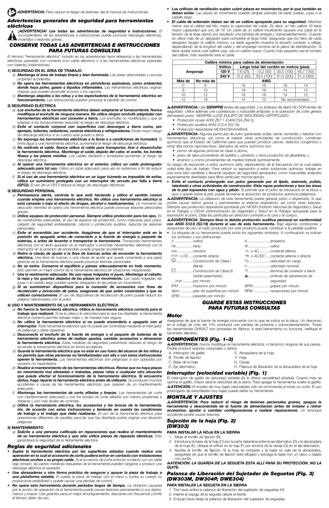 DeWalt DWE304 instruction manual Guarde Estas Instrucciones Para Futuras Consultas, Montaje Y Ajustes 