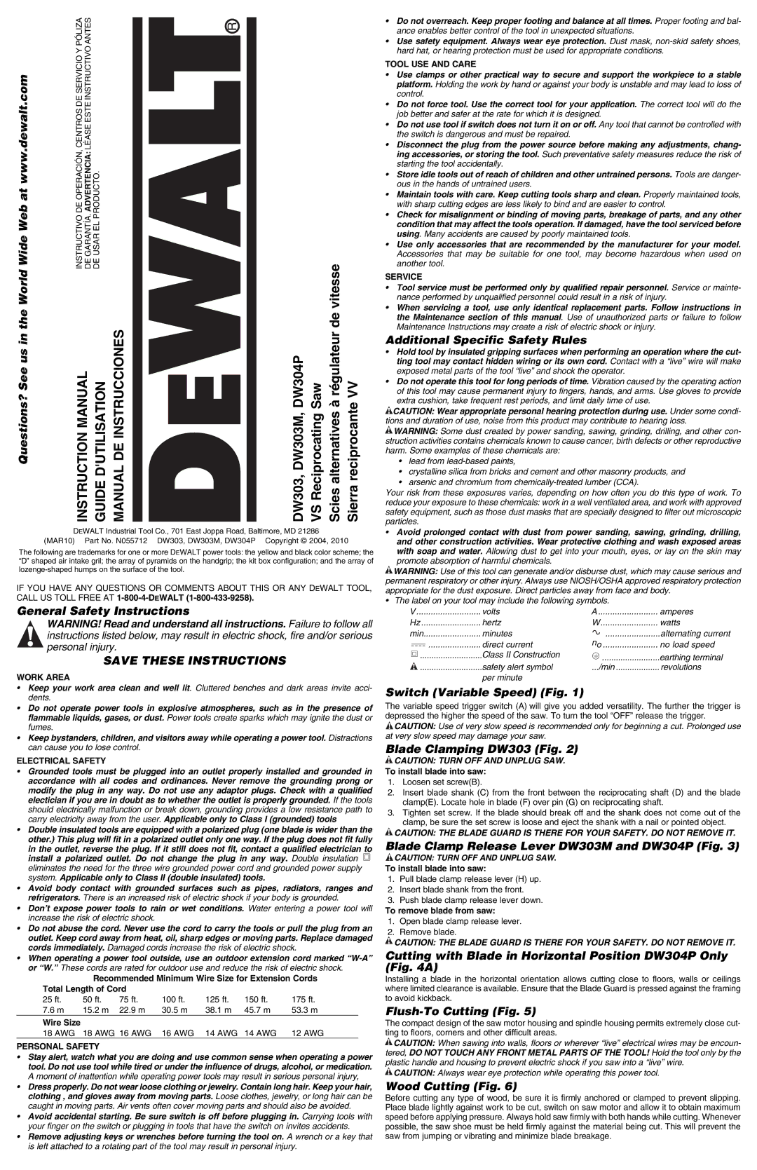 DeWalt DWE304 instruction manual Questions? See us, General Safety Instructions, Additional Specific Safety Rules 