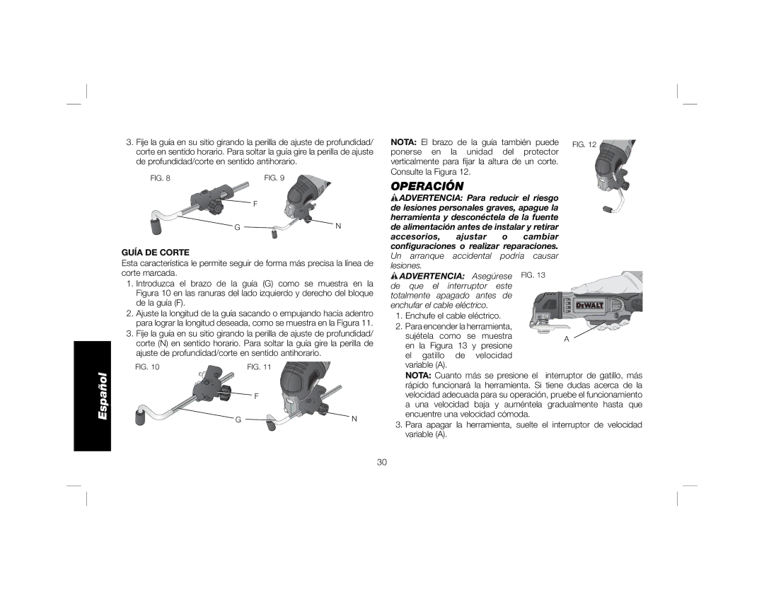 DeWalt DWE315K instruction manual Operación, Guía DE Corte 