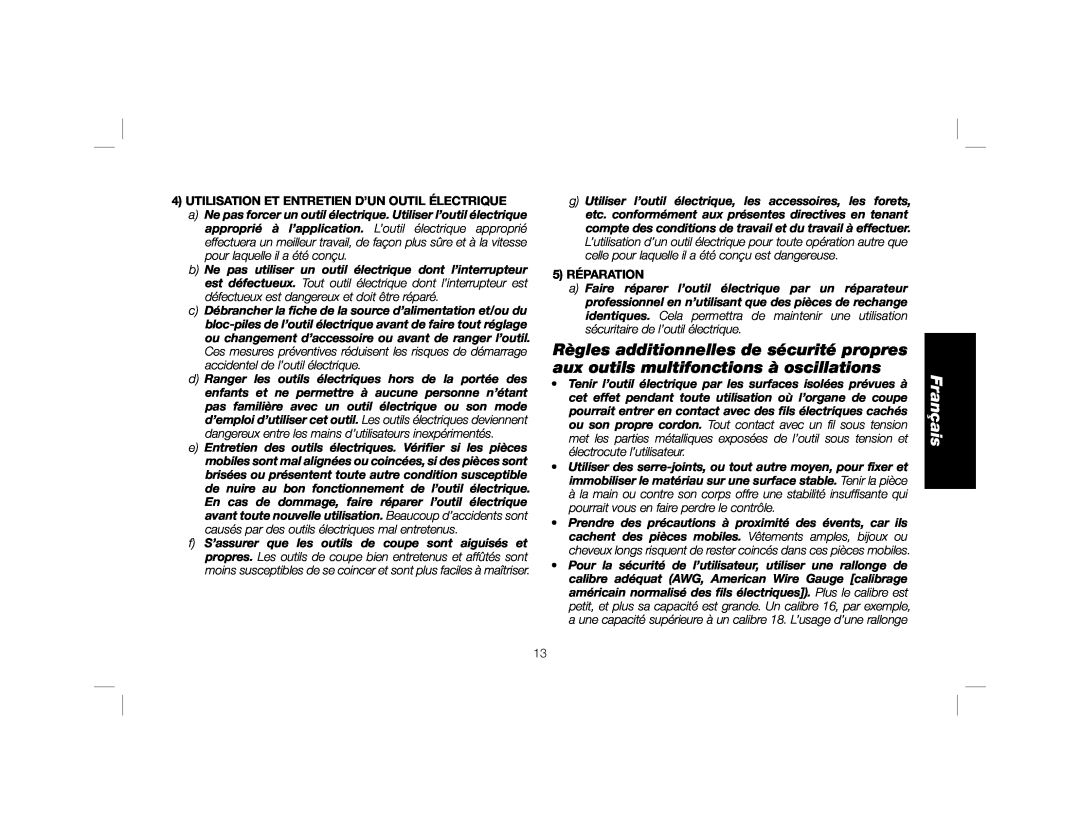 DeWalt DWE315K instruction manual Utilisation Et Entretien D’Un Outil Électrique, 5 RÉPARATION, Français 