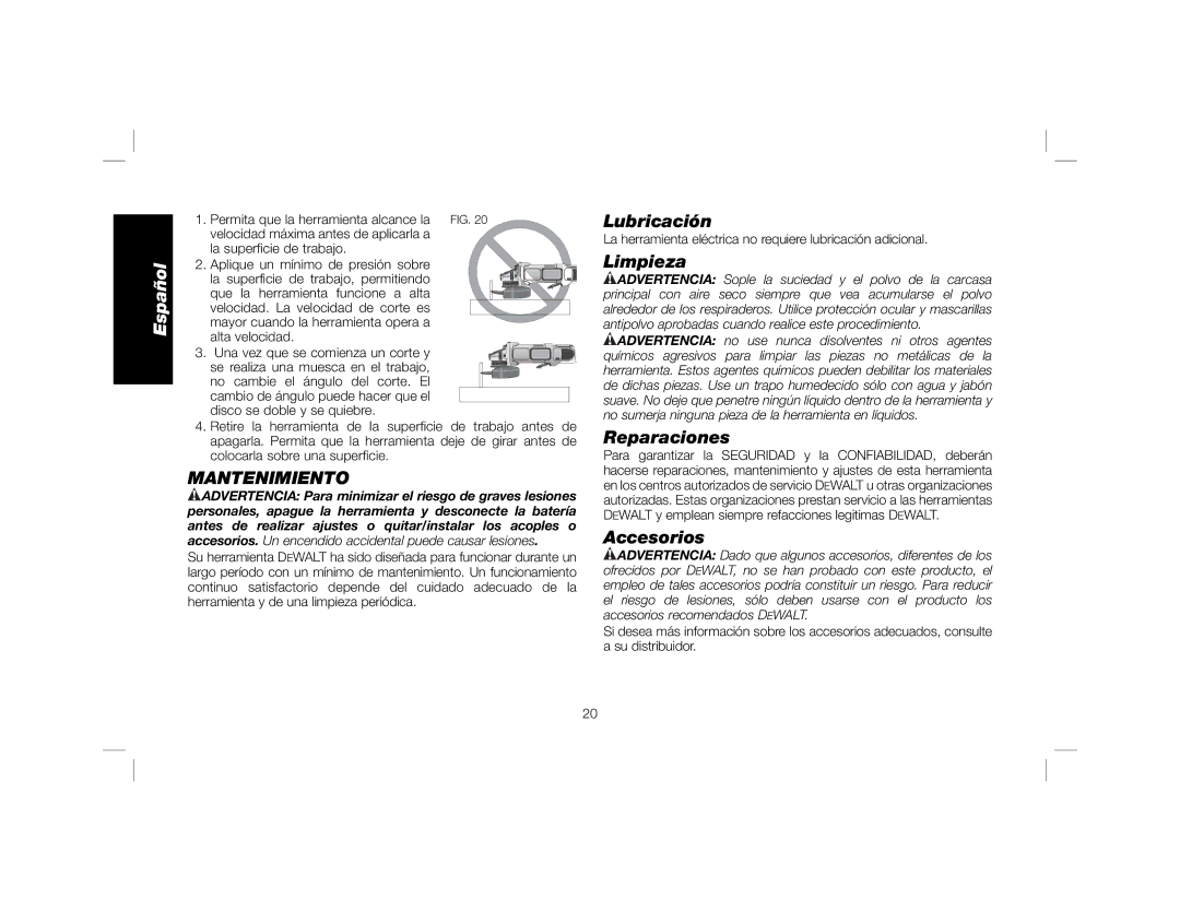 DeWalt DWE4120N instruction manual Mantenimiento, Lubricación, Limpieza, Reparaciones, Accesorios 