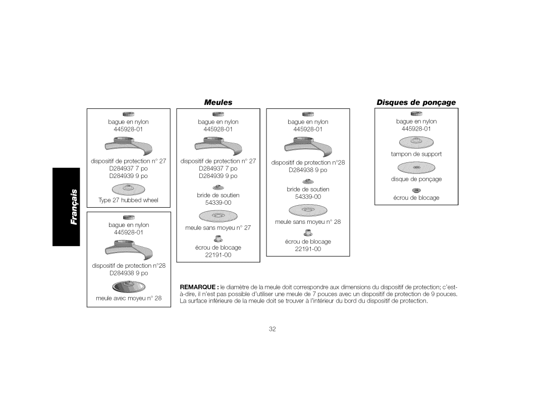 DeWalt DWE4517, DWE4519 instruction manual D284937po D284939po Type27hubbedwheel, D284938po, Meules, Disques de poneage 