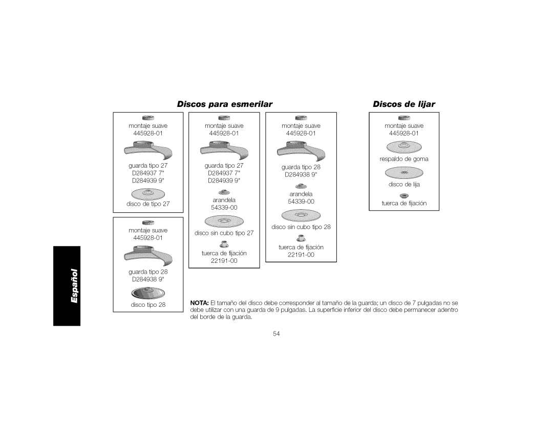 DeWalt DWE4517, DWE4519 instruction manual Guardatipo27 D2849377 D2849399 Discodetipo27, Guardatipo28 D2849389, Discotipo28 