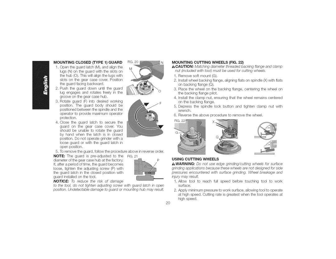 DeWalt DWE4559CN instruction manual Mounting Cutting Wheels FIG, Using Cutting Wheels 