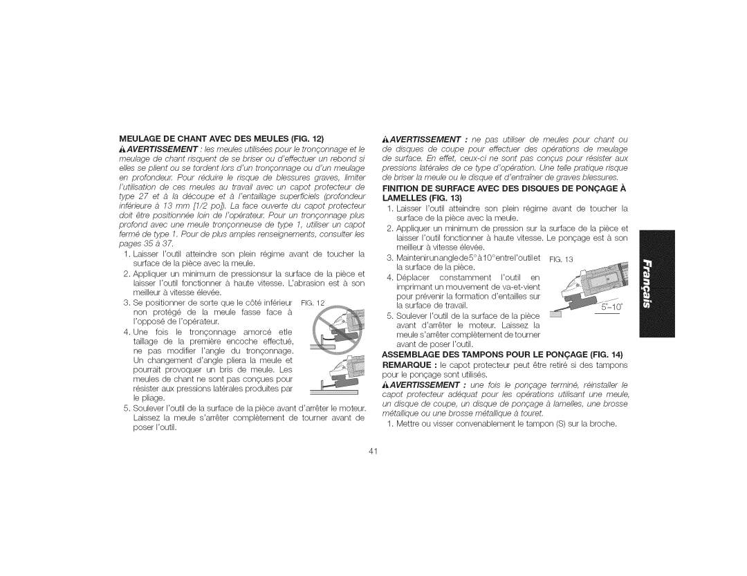 DeWalt DWE4559CN instruction manual Meulagede Chant Avec DES Meules FIG 