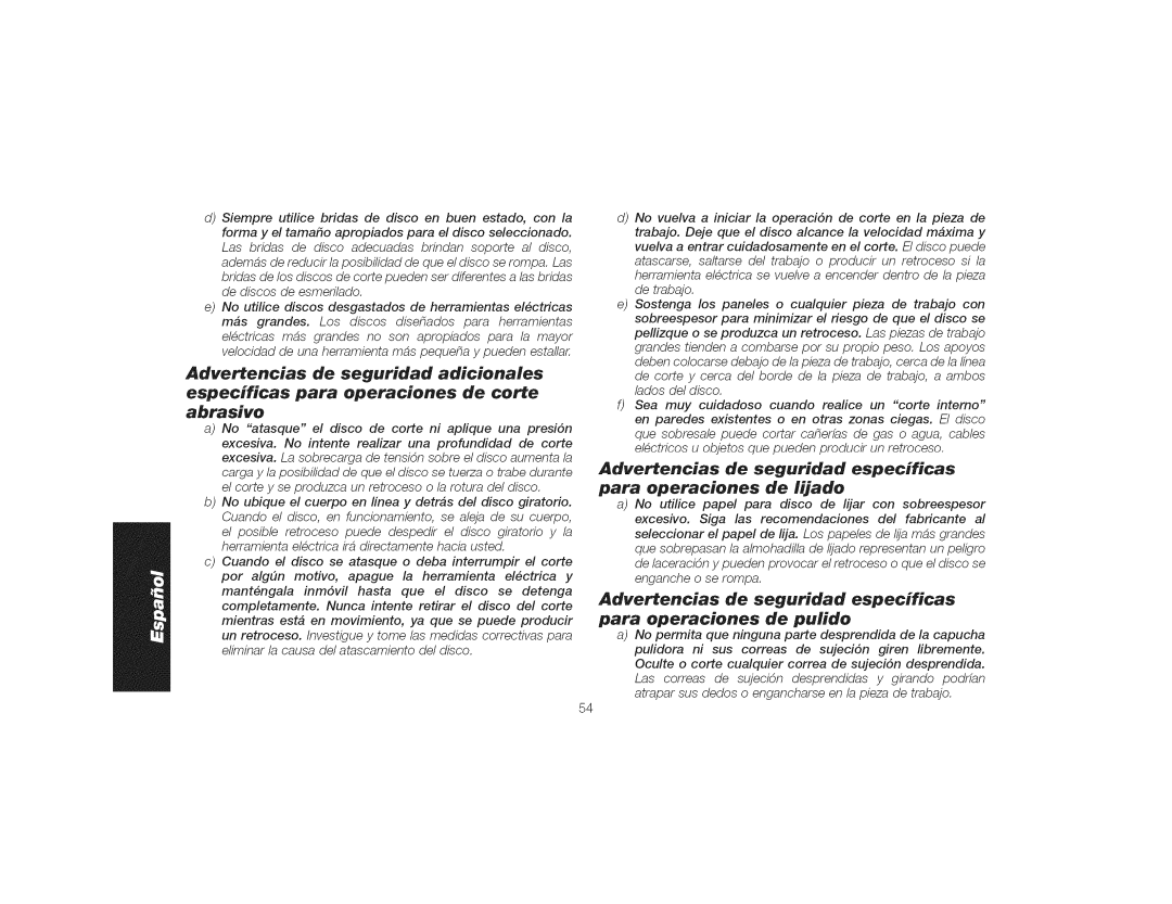 DeWalt DWE4559CN instruction manual Advertencias de seguridad especificas, Para operaciones de pulido 