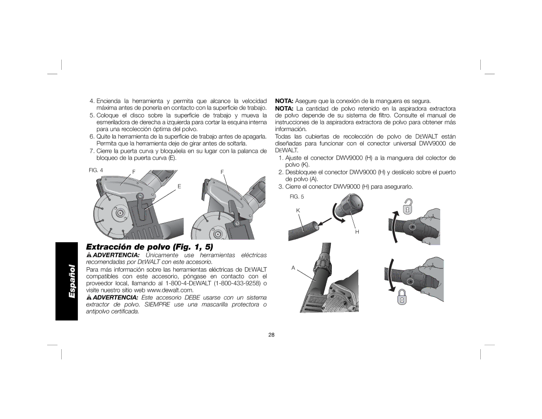 DeWalt DWE46100 instruction manual Extracción de polvo, Dewalt 