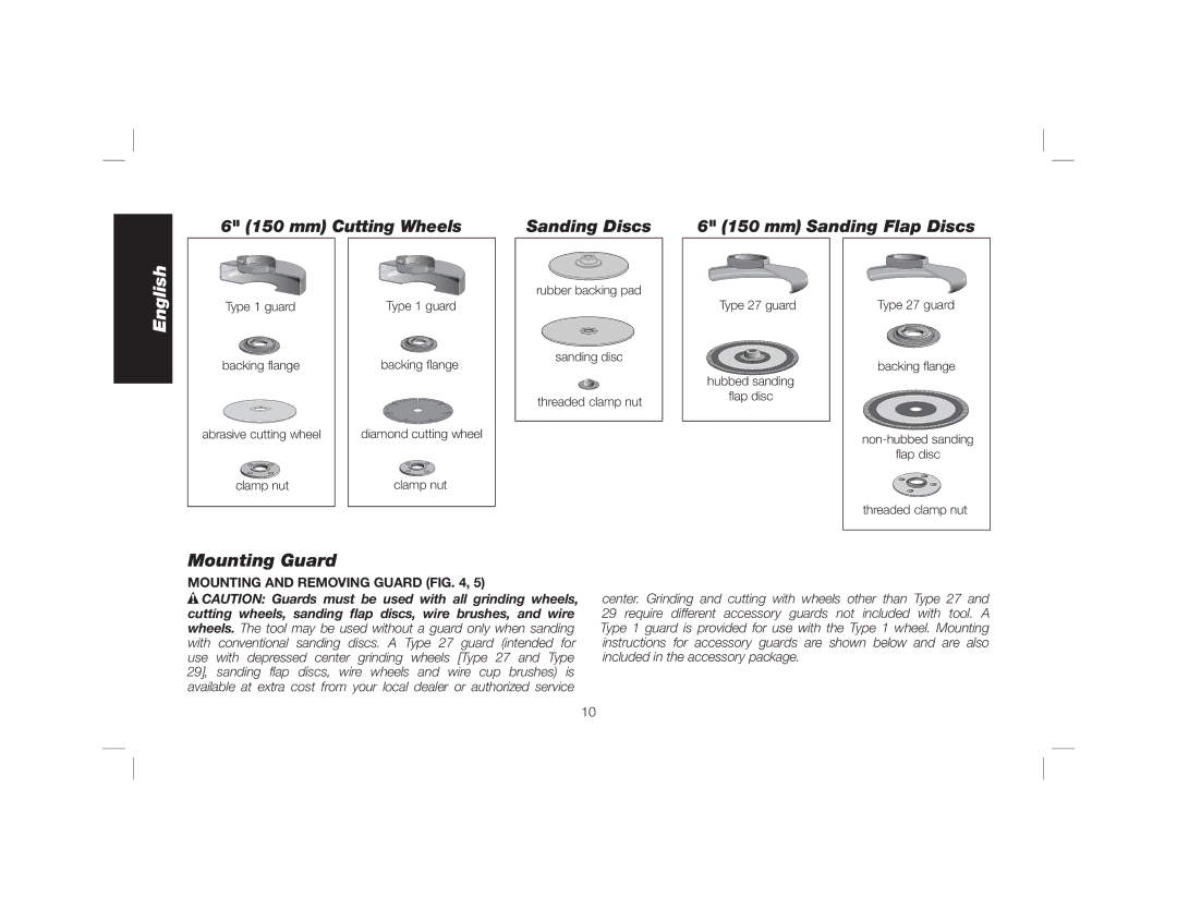 DeWalt DWE46102 instruction manual Mounting Guard, Mounting and Removing Guard 