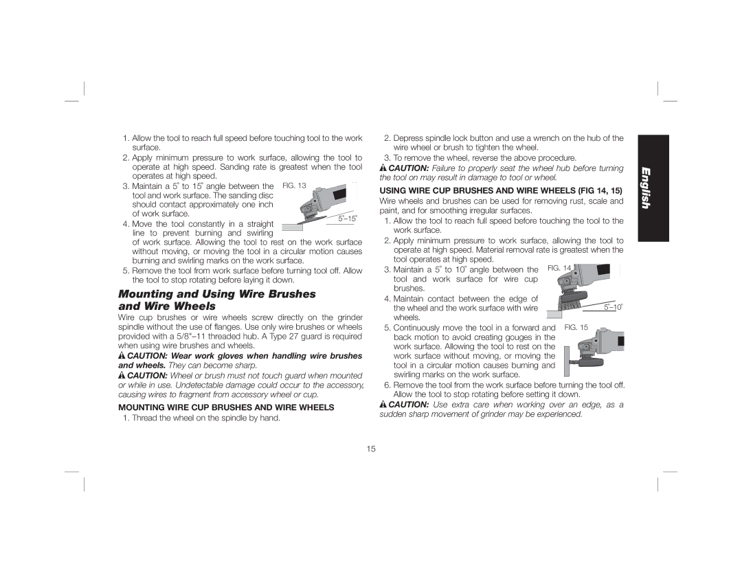 DeWalt DWE46102 Mounting and Using Wire Brushes and Wire Wheels, Mounting Wire CUP Brushes and Wire Wheels 