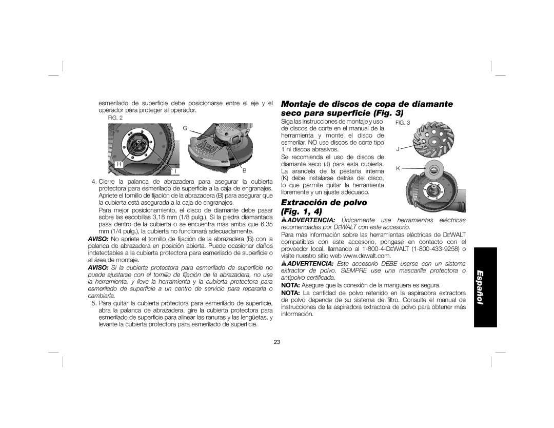 DeWalt DWE46150 instruction manual Extracción de polvo, Cierre la palanca de abrazadera para asegurar la cubierta 