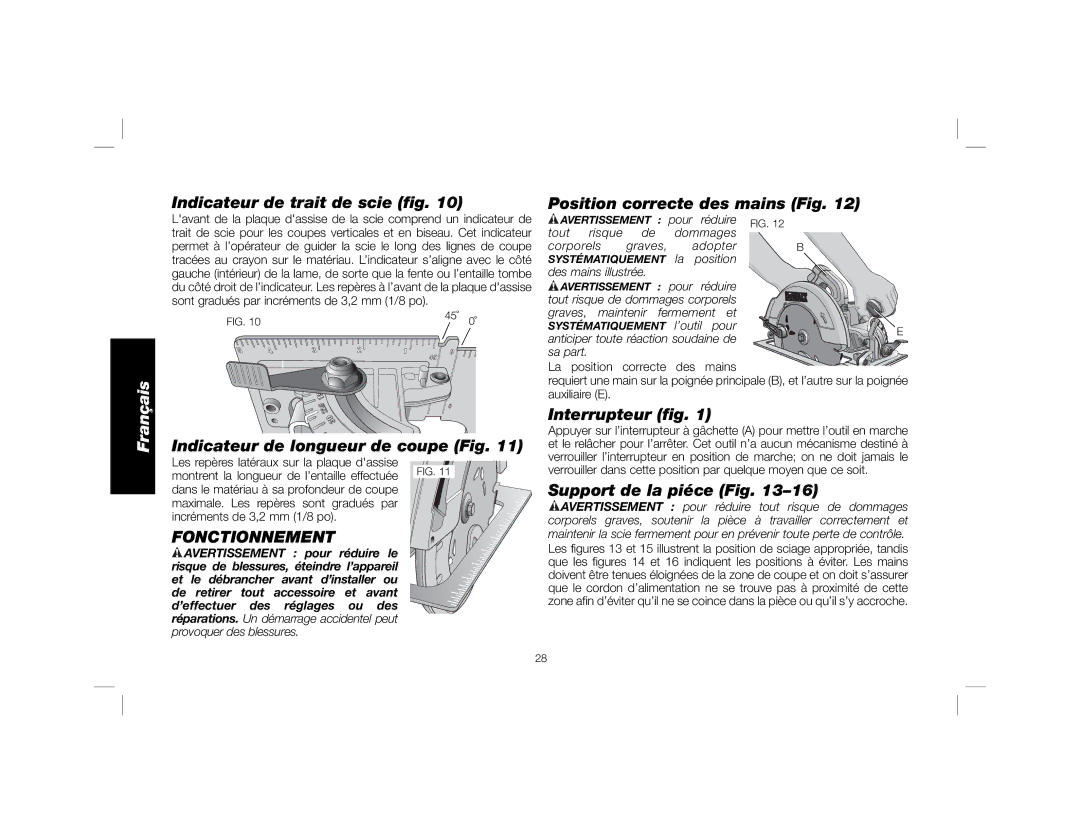 DeWalt DWE575SB instruction manual Fonctionnement 