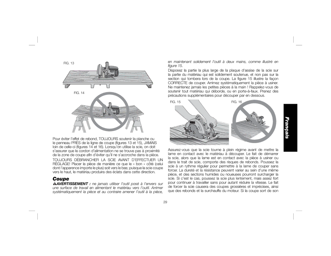 DeWalt DWE575SB instruction manual Coupe 