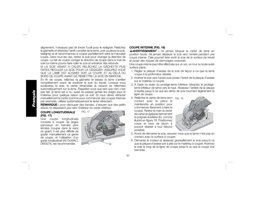 DeWalt DWE575SB instruction manual Coupe Longitudinale, DW3278, est recommandée, Coupe Interne FIG 